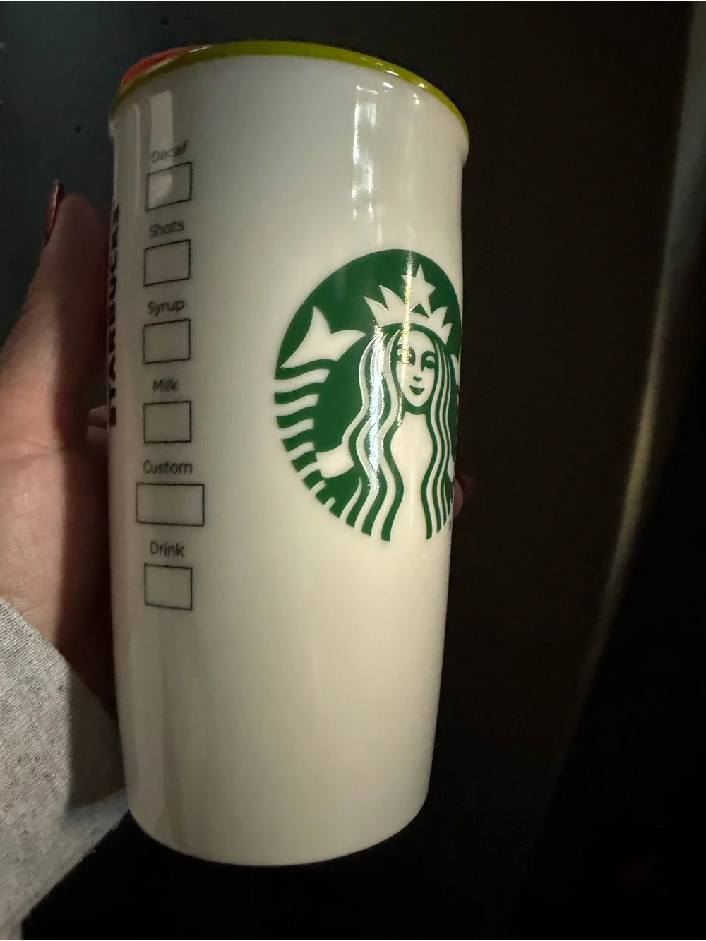 Starbucks White Ceramic Tumbler with Orange, Green & Yellow Safari Illustration